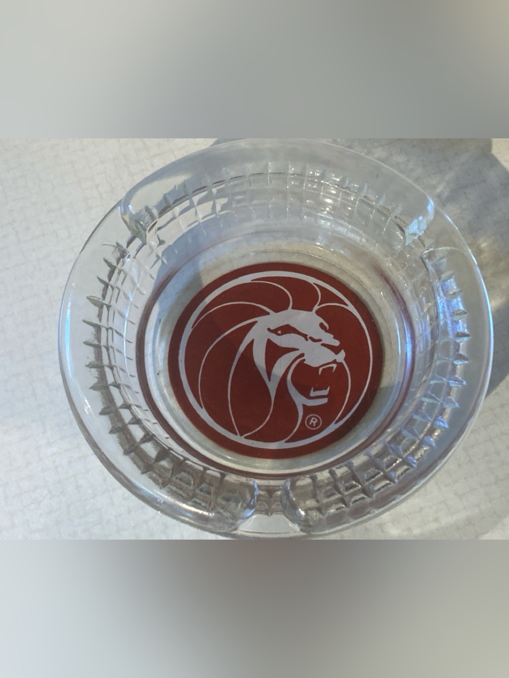 Vintage Glass Ashtray with Red Lion Emblem MGM casino
